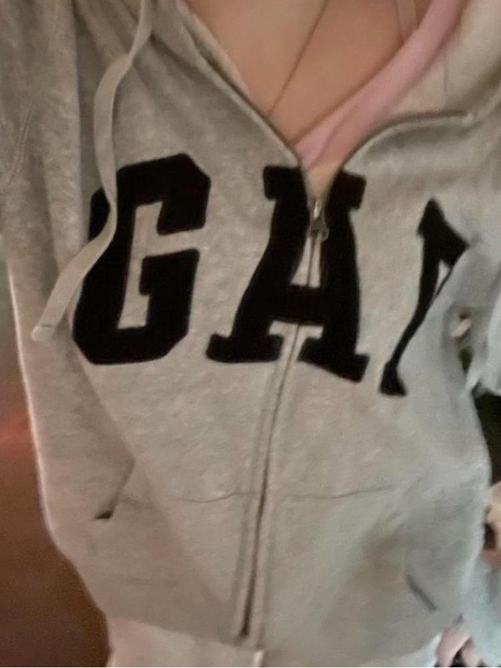 GAP Light Gray Full-Zip Hoodie with Black Logo